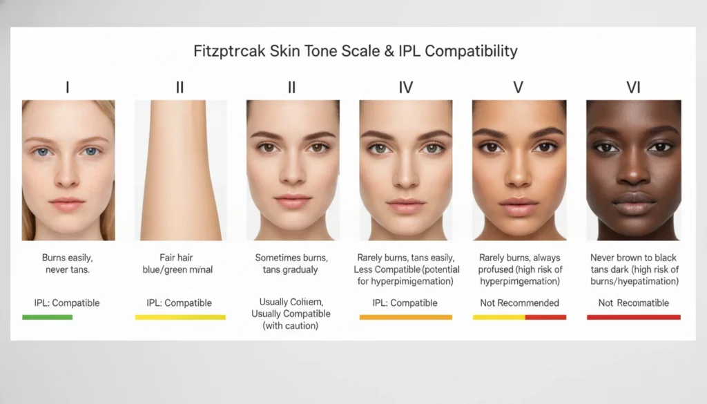 Fitzpatrick skin tone chart for IPL hair removal suitability