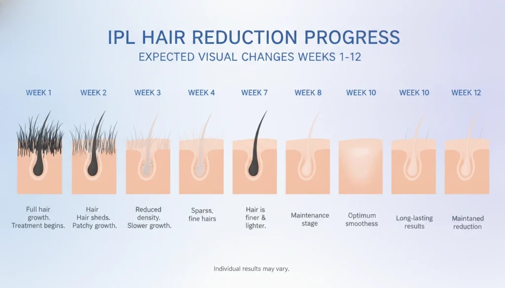 IPL hair removal results timeline week by week chart